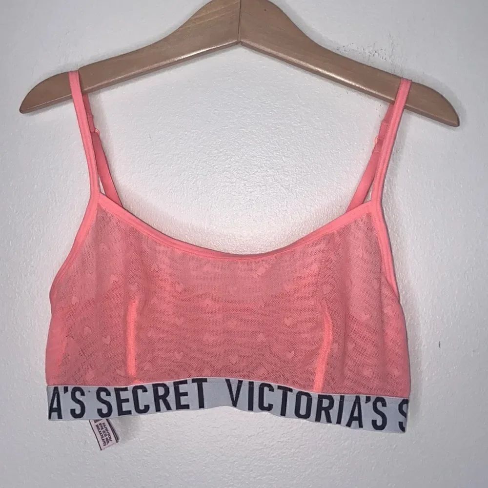 VS VICTORIA SECRET Mesh Heart Logo Band Bralette Bra Bandido Pink Peach Size XS